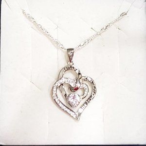 Cubic Zirconia "I love you to the moon & back" necklace in 925 SS w/20" chain